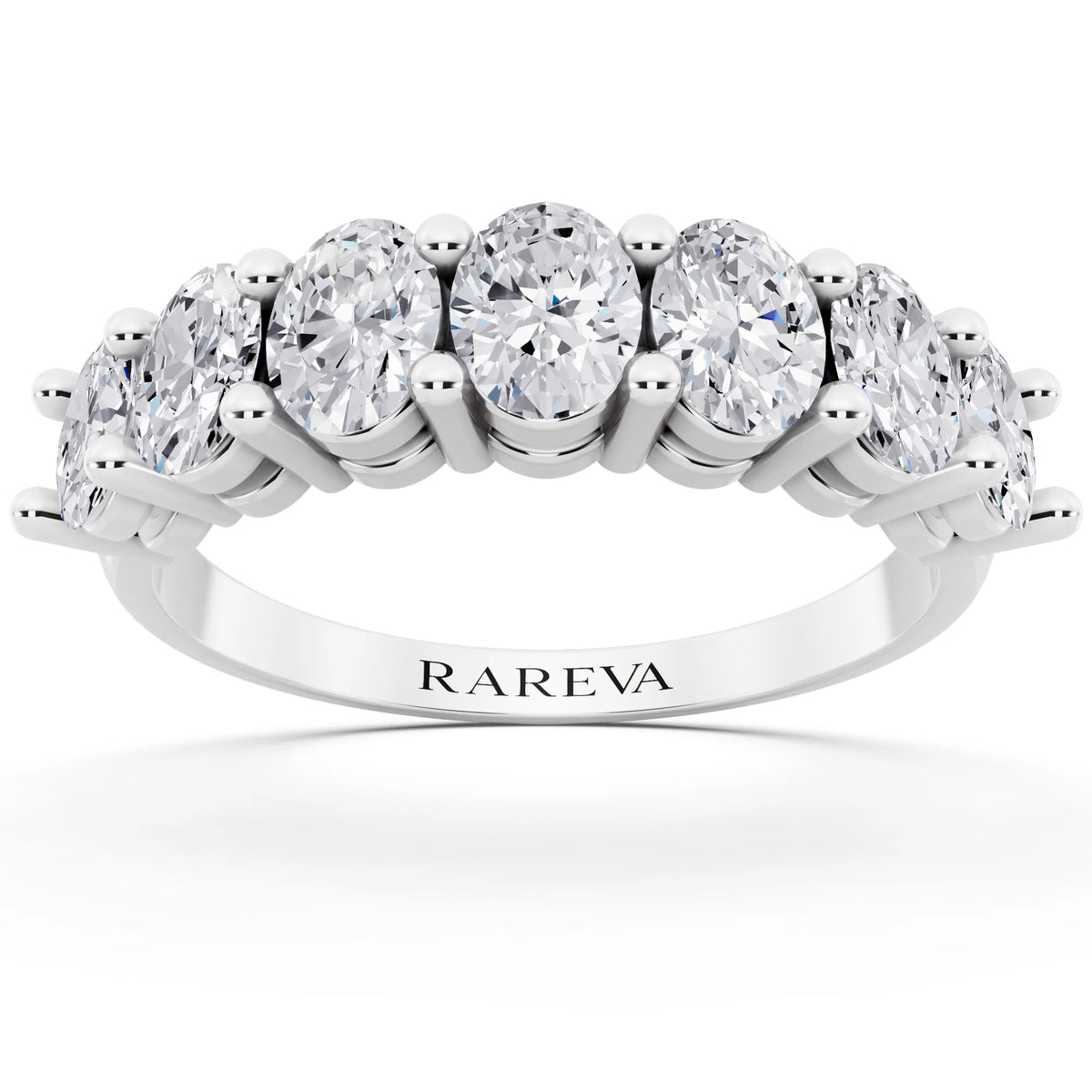 14K White Gold Seven Stone Oval Cut Diamond Half Eternity Wedding Band - 1.8mm - Front