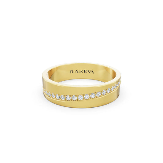 10K Yellow Gold Men's Round Cut Diamond Diagonal Pave Band - 5mm - Front