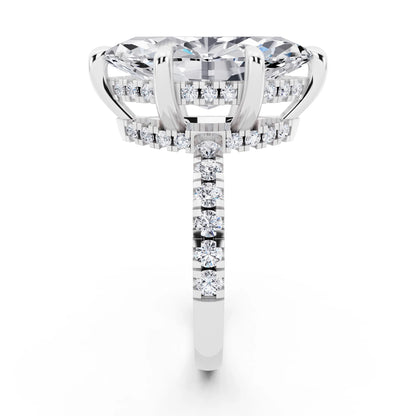 Platinum Marquise Cut Diamond Hidden Halo Tiger Prong Pave Band Ring - side view