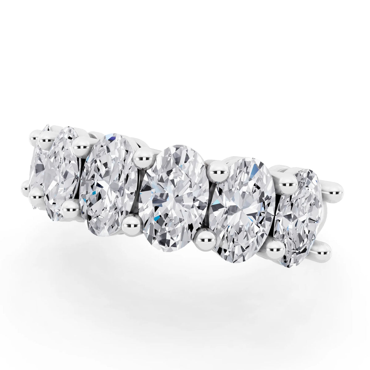 Silver Seven Stone Oval Cut Diamond Half Eternity Wedding Band - 2.2mm - Close up