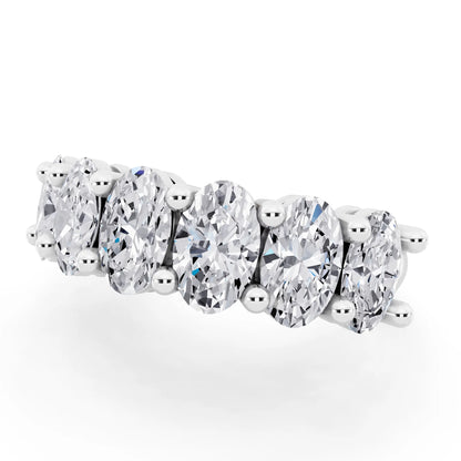 Silver Seven Stone Oval Cut Diamond Half Eternity Wedding Band - 2.2mm - Close up