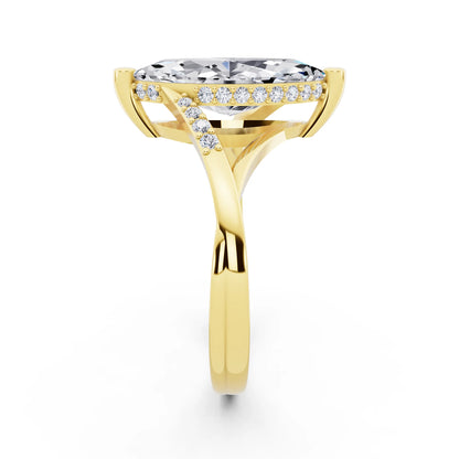 14 KT Yellow Gold Marquise Cut Diamond Split Shank Engagement Ring with Hidden Halo - side view