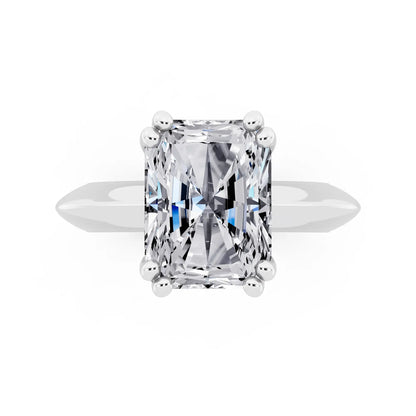14 KT White Gold Radiant Cut Diamond Solitaire Ring with Knife Edge Band - top angle