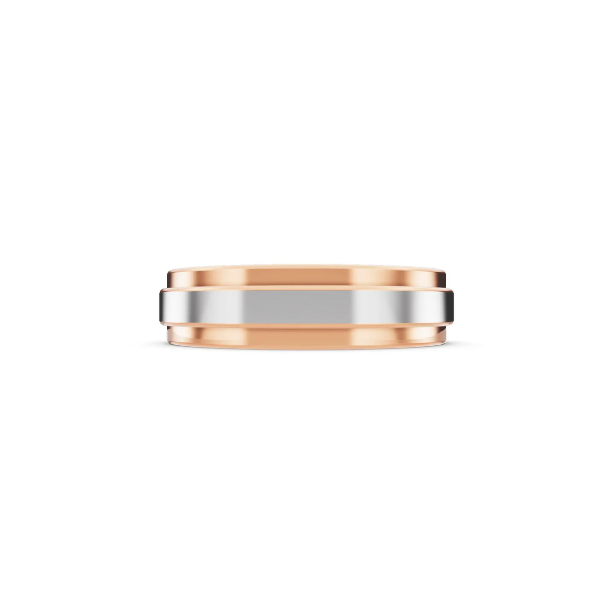 14K Rose Gold Men's Raised Center Step Edge Wedding Band - 5mm - Side