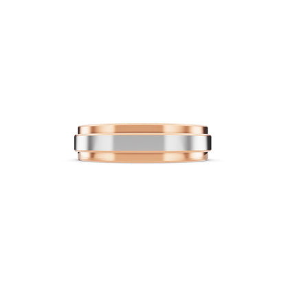 14K Rose Gold Men's Raised Center Step Edge Wedding Band - 5mm - Side