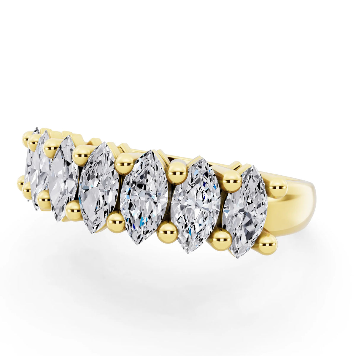 10K Yellow Gold Seven Stone Marquise Cut Diamond Half Eternity Wedding Band - 1.8mm - Close up