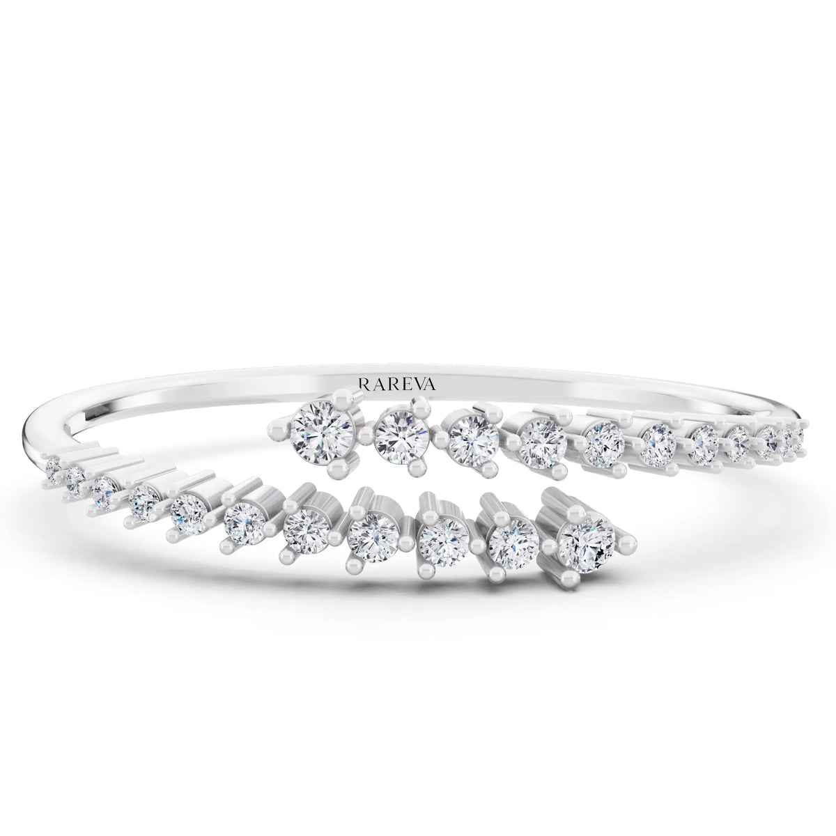 14K White Gold Round Cut Diamond Bypass Bangle Bracelet - Main