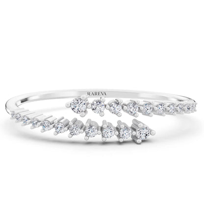 14K White Gold Round Cut Diamond Bypass Bangle Bracelet - Main