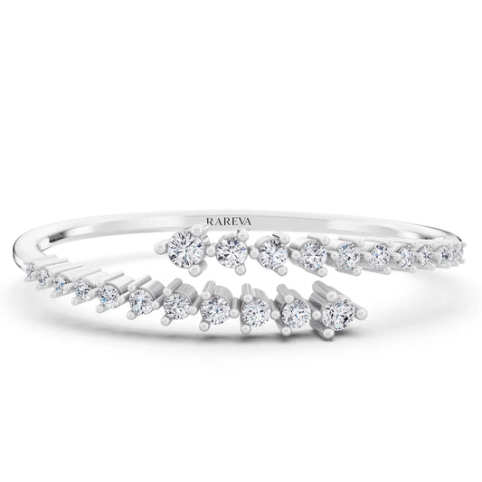 14K White Gold Round Cut Diamond Bypass Bangle Bracelet - Main