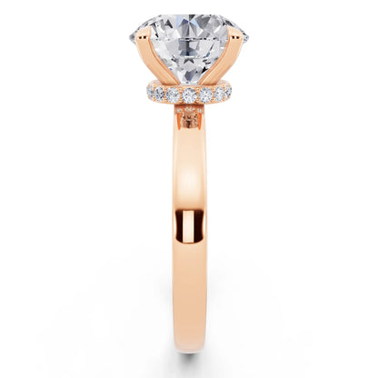 14 KT Rose Gold Round Cut Diamond Solitaire Ring with Pave Collar - side view