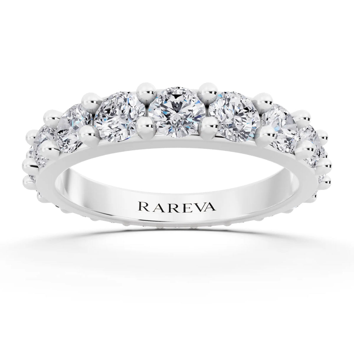 Silver Round Cut Diamond 4 Prong Eternity Band - 3mm - Front