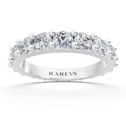 Silver Round Cut Diamond 4 Prong Eternity Band - 3mm - Front