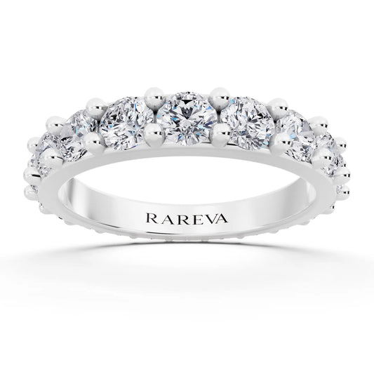 Silver Round Cut Diamond 4 Prong Eternity Band - 3mm - Front