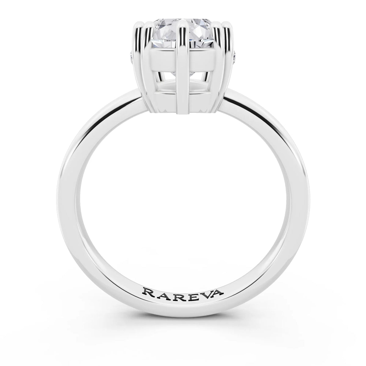 18 KT White Gold Pear Cut Diamond Solitaire Ring with Hidden Accent Basket - through finger