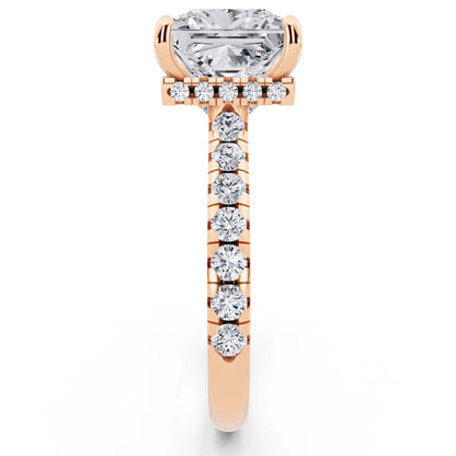 18 KT Rose Gold Princess Cut Diamond Ring with Hidden Halo - side view