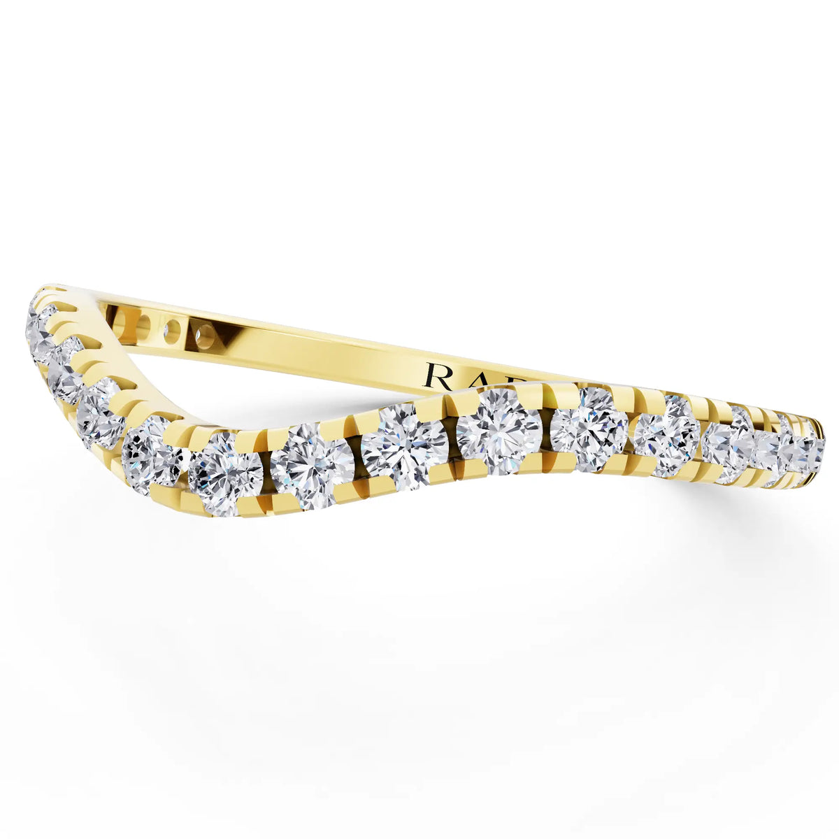 14K Yellow Gold Round Cut Diamond Crescent Curved Band - 1.6mm - Close up
