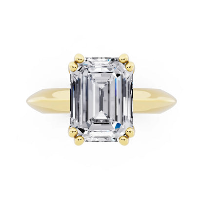 18 KT Yellow Gold Emerald Cut Diamond Solitaire Ring with Knife Edge Band - top angle