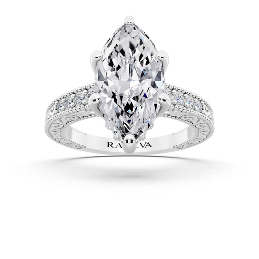Platinum Marquise Cut Diamond Vintage - front view
