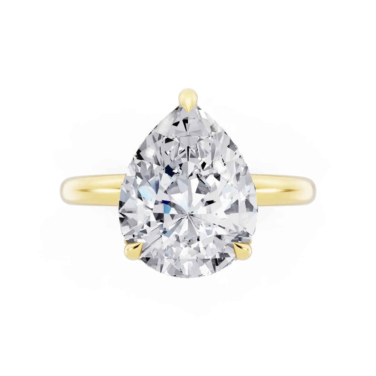 14 KT Yellow Gold Pear Cut Diamond Hidden Halo Solitaire Ring - top angle