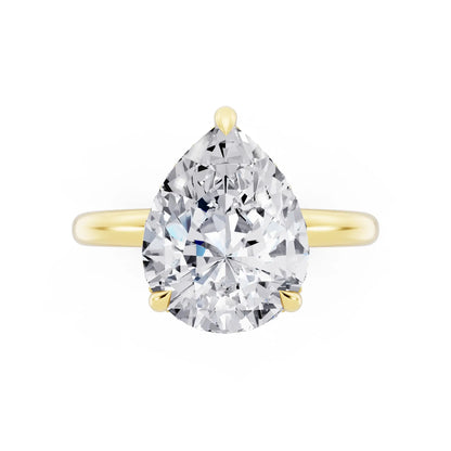 14 KT Yellow Gold Pear Cut Diamond Hidden Halo Solitaire Ring - top angle