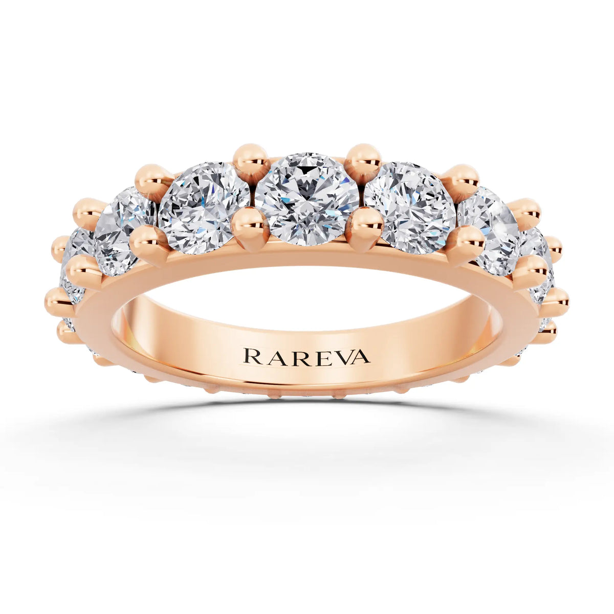14K Rose Gold Round Cut Diamond 4 Prong Eternity Band - 3.5mm - Front
