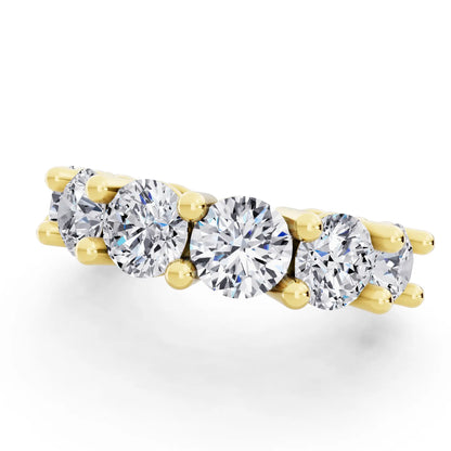 14K Yellow Gold Seven Stone Round Cut Diamond Half Eternity Wedding Band - 2.6mm - Close up