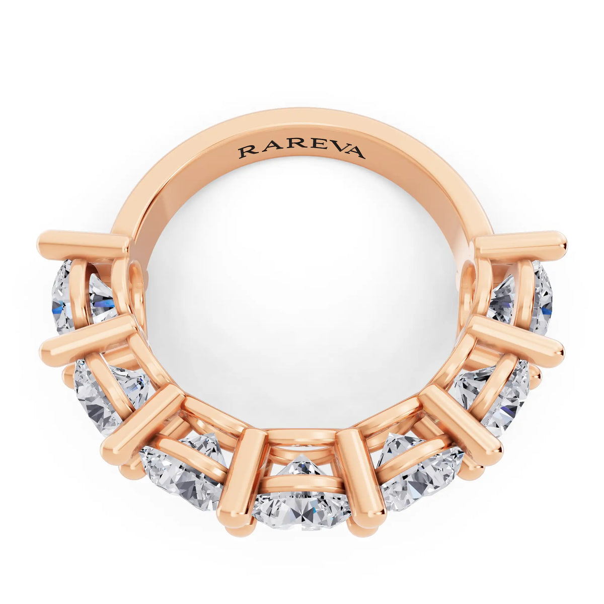14K Rose Gold Seven Stone Round Cut Diamond Half Eternity Wedding Band - 2.8mm - Top