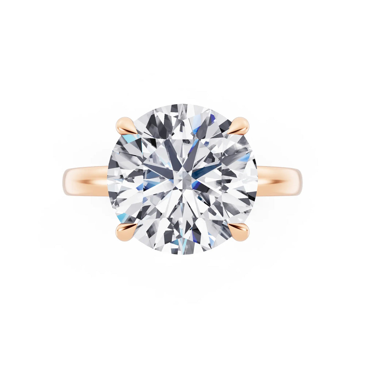 18 KT Rose Gold Round Cut Diamond Solitaire Ring with Pave Collar - top angle