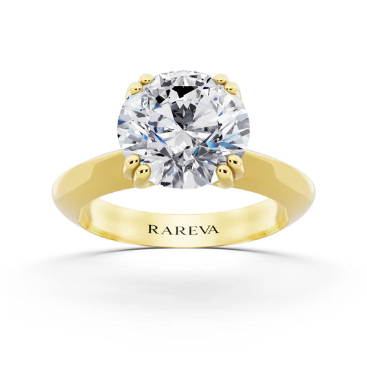 14 KT Yellow Gold Round Cut Diamond Solitaire Ring with Knife Edge Band - front view