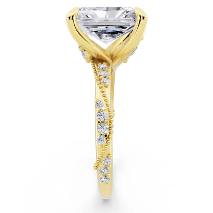 14 KT Yellow Gold Radiant Cut Diamond Ring with Marquise Accent - side view
