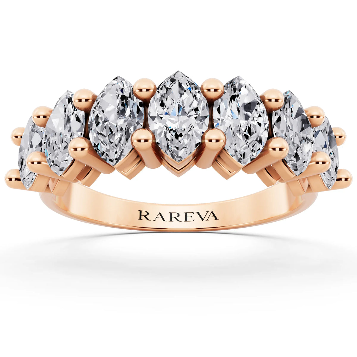 10K Rose Gold Seven Stone Marquise Cut Diamond Half Eternity Wedding Band - 2mm - Front