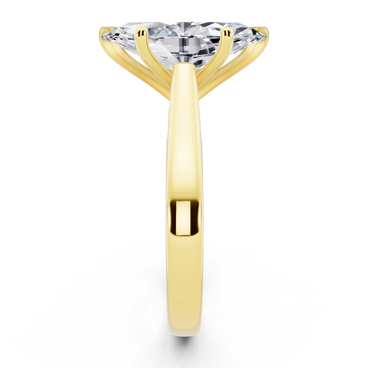 18 KT Yellow Gold Marquise Cut Diamond Solitaire Ring with Hidden Accent - side view