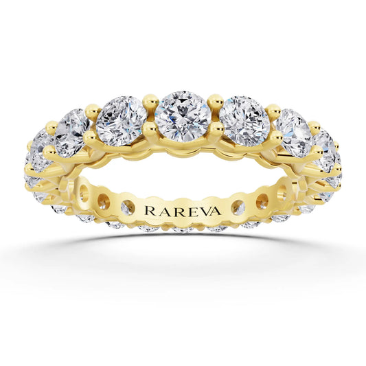 14K Yellow Gold Round Cut Diamond Unity Prong Eternity Band - 3mm - Front