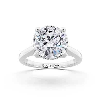 18 KT White Gold Round Cut Diamond Solitaire Ring with Cathedral Band - front view