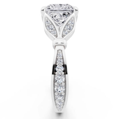 Platinum Princess Cut Diamond Ring with Lotus Collar - side view