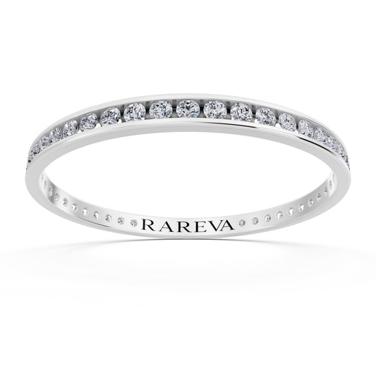Silver Round Cut Diamond Channel Set Eternity Band - 2mm - Front