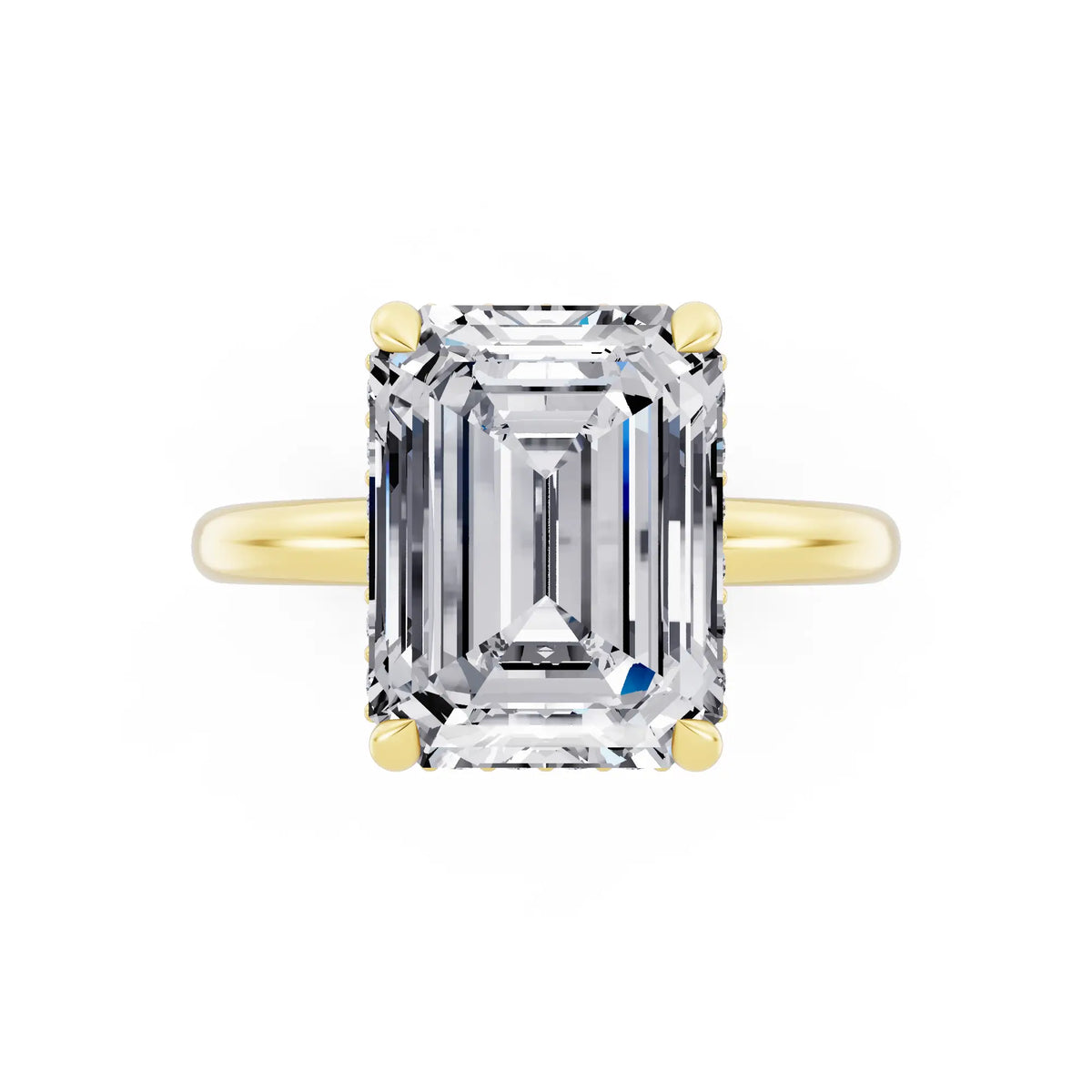 14 KT Yellow Gold Emerald Cut Diamond Hidden Halo Solitaire Ring - top angle