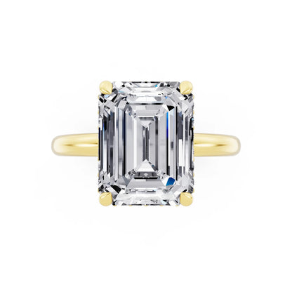 14 KT Yellow Gold Emerald Cut Diamond Hidden Halo Solitaire Ring - top angle