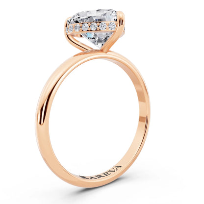 18 KT Rose Gold Heart Cut Diamond Hidden Halo Solitaire Ring - top view