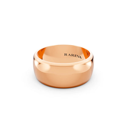 14K Rose Gold Men's Classic Dome Wedding Band - 8mm - Close up