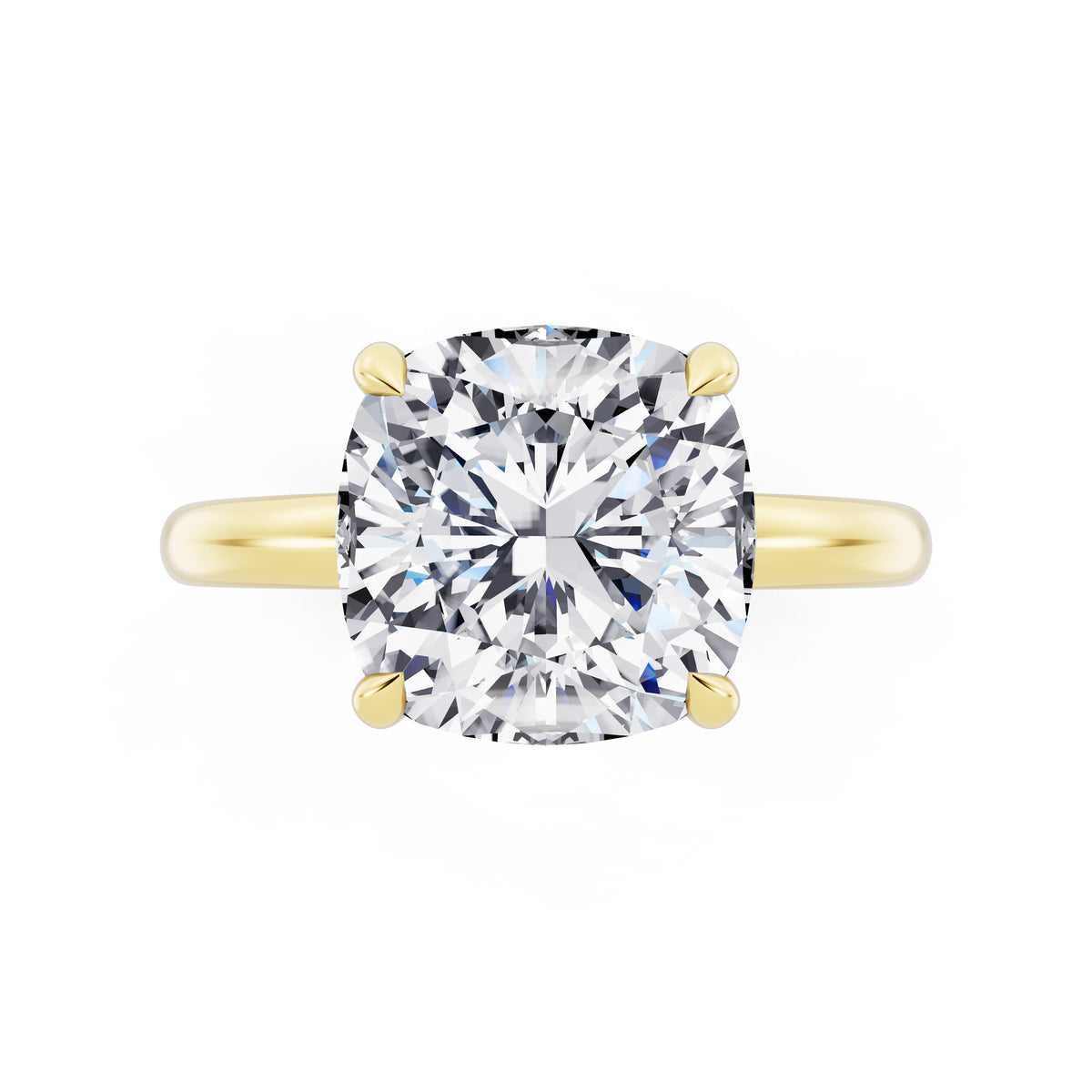 14 KT Yellow Gold Cushion Cut Diamond Solitaire Ring with Hidden Halo - top angle