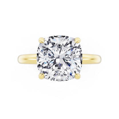 14 KT Yellow Gold Cushion Cut Diamond Solitaire Ring with Hidden Halo - top angle