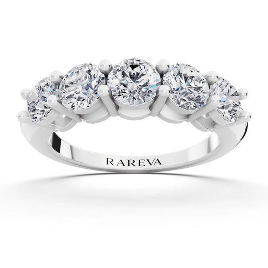 Silver Five Stone Round Cut Diamond Half Eternity Wedding Band - 2.5mm - Front