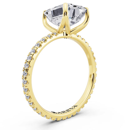 14 KT Yellow Gold Emerald Cut Diamond Solitaire Ring with Pave Eternity Band - top view