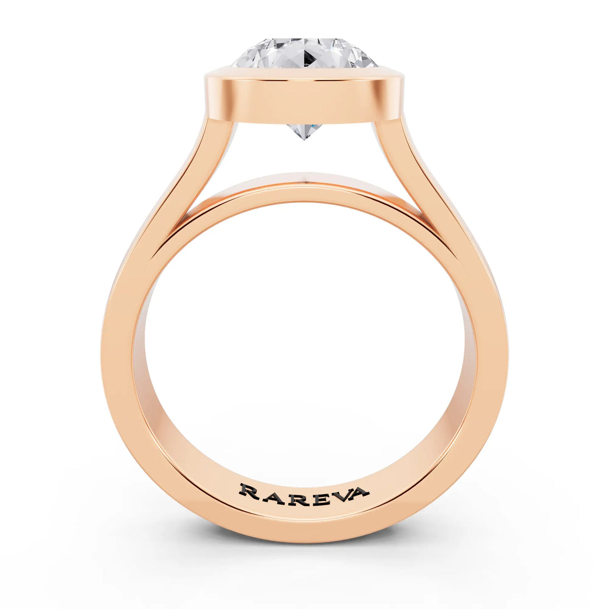 14 KT Rose Gold Pear Cut Diamond Bezel Set Solitaire Ring - through finger