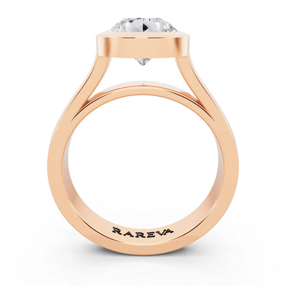 14 KT Rose Gold Pear Cut Diamond Bezel Set Solitaire Ring - through finger