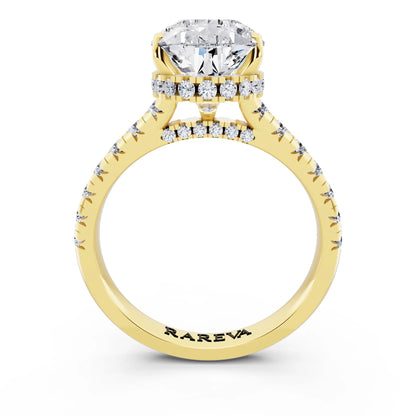 14 KT Yellow Gold Pear Cut Diamond Ring with Hidden Halo - through finger