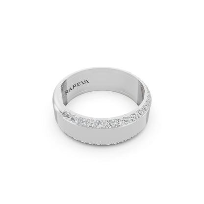 Silver Men's Round Cut Diamond Pave Bevel Edge Band - 6.5mm - Left