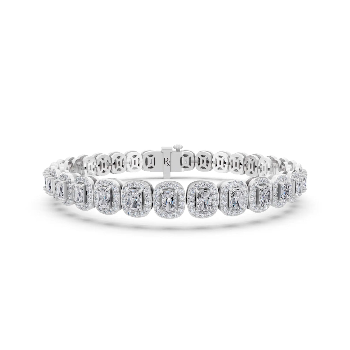 Silver Radiant Cut Halo Diamond Tennis Bracelet - Main