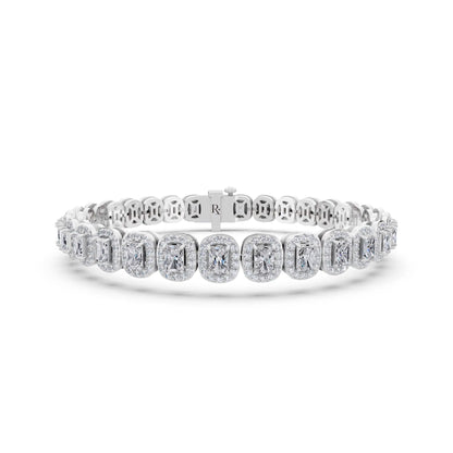 Silver Radiant Cut Halo Diamond Tennis Bracelet - Main